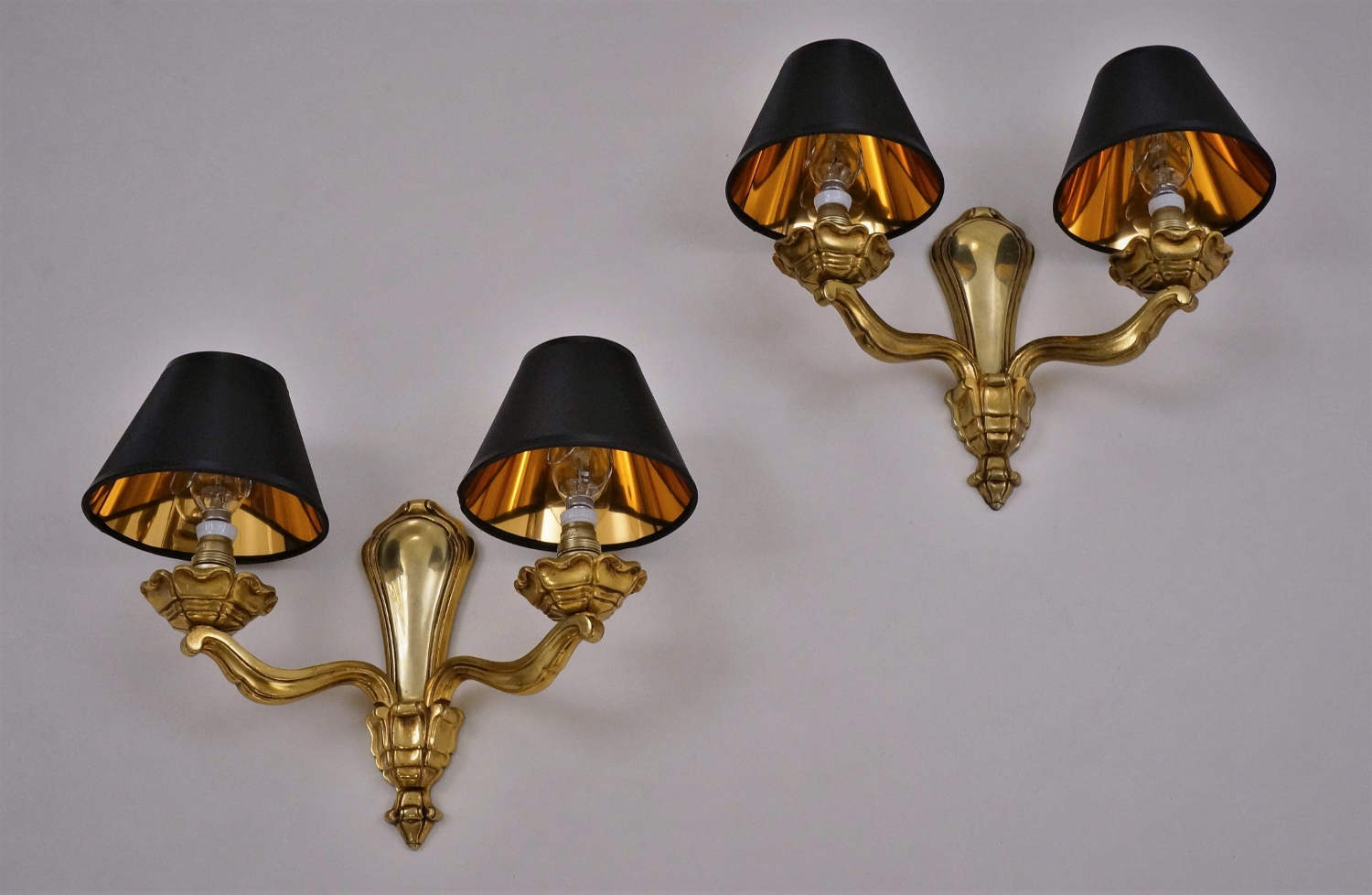 Maison Bagues wall lights bronze & gold plated gilt, 1940`s ca